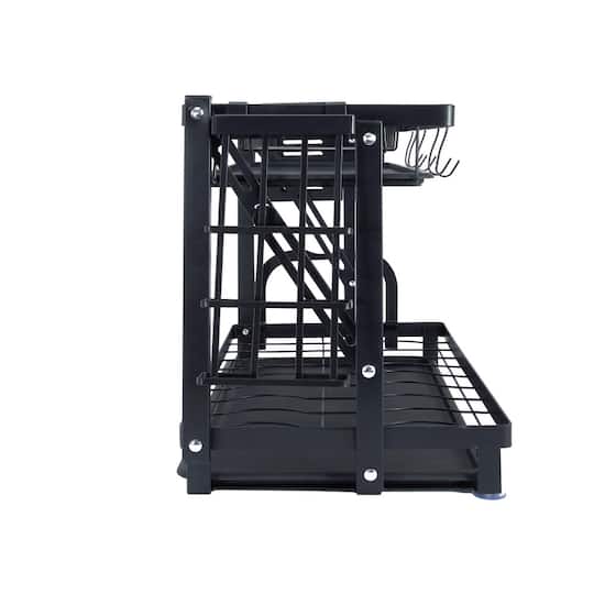 Household Essentials 12" Black Metal 2-Tier Countertop Caddy with Cutouts